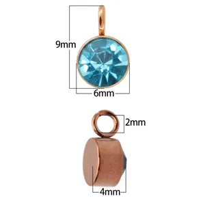 Detailed dimensions of stainless steel birthstone pendant with crystal glass