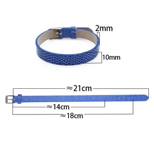 Guide des tailles détaillé pour bracelet en similicuir bleu à motif serpent 10mm