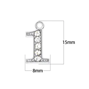 Detail view showing 15mm rhinestone number 1 pendant dimensions for DIY jewelry crafts.