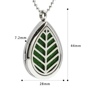 Teardrop stainless steel aromatherapy pendant locket showing 44mm height and 28mm width.