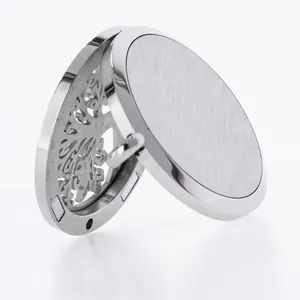 Close-up view of 38mm stainless steel aromatherapy pendant with magnetic hollow design