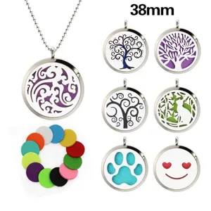 Stainless Steel Aromatherapy Diffuser Pendant Round Hollow Perfume Essential Oil Lock Charm Hollow Design Necklace Pendant