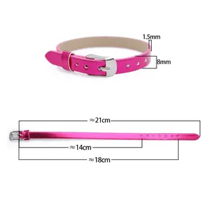 Vista dettagliata del braccialetto DIY in pelle PU rosa metallizzata da 8mm con misure
