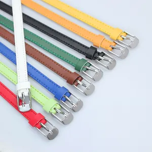 Detailed view of 8mm PU leather wristbands in multiple colors with silver buckles