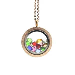 25mm stainless steel locket necklace with colorful heart gems on white background