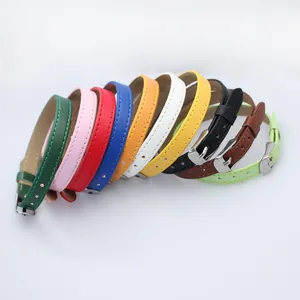 DIY PU Leather Wristband Bracelet Adjustable Alloy Buckle Thin Faux Leather Wristband For Slide Charms Jewelry Making Accessories