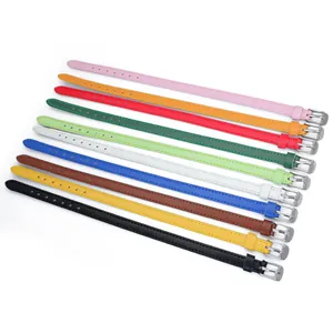 Close-up of colorful 8mm PU leather wristbands with silver buckles for DIY jewelry making.
