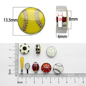 Sports ball slide charms showing 13.5mm diameter and dimensions for 8mm wristbands