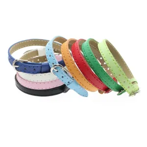 High-quality macro view of multiple colorful 8mm PU leather DIY wristbands with metal buckles