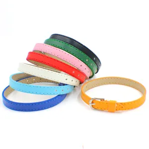 Collection of 8mm thin colorful PU leather DIY wristbands featuring adjustable buckles