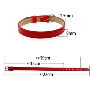 8mm red PU leather wristband details with 22cm total length and 1.5mm thickness