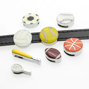 Sports Ball Alloy Drip Oil Slide Charms For DIY Jewelry Making Accessories Soccer Basketball Volleyball Baseball Shapes For Wristbands