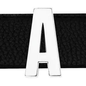 Macro view of polished 30mm silver alloy metal alphabet letter A slider for DIY crafts.