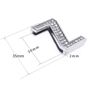 Close-up detail of 30mm rhinestone alphabet letter Z accessory with dimensions.