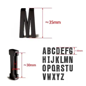 Dimensions détaillées des lettres en métal noir de 35 mm pour accessoires de bricolage