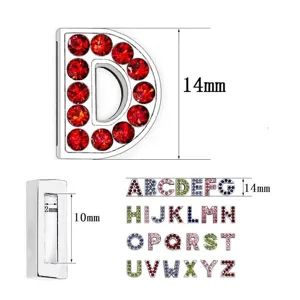 Detail showing 14mm rhinestone letter beads with 10mm opening for DIY crafts