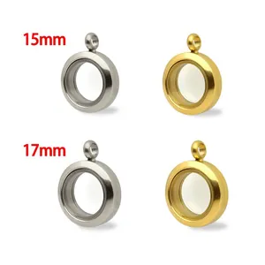 Ciondolo Medaglione in Vetro Rotondo in Acciaio Inossidabile Piccolo 15mm 17mm Apertura a Vite Medaglione Galleggiante Pendente per Collana