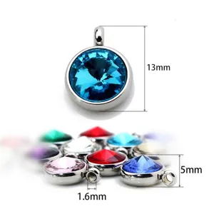 Stainless steel birthstone pendant charm with rhinestones for DIY jewelry making