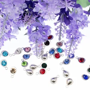 Close-up detail of multi-colored alloy teardrop birthstone charms for DIY jewelry making