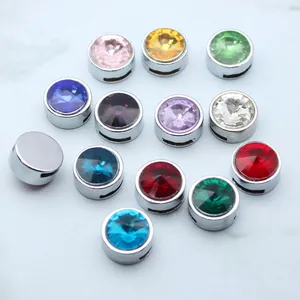 Detailed view of 8mm colorful crystal birthstone sliders for DIY jewelry making