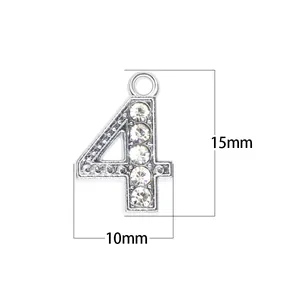 Detailed close-up of 15mm rhinestone number 4 pendant showing clear size dimensions
