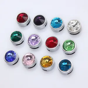 12-color set of 8mm faceted crystal birthstone slide beads for DIY jewelry