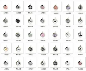 Rasterweergave van diverse 20mm roestvrijstalen holle aromatherapie diffuser hangers