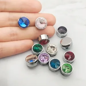 Detailed macro shot of 8mm colorful crystal glass birthstone slider beads for DIY jewelry making