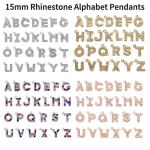Strass Alphabet Buchstabe Anhänger Legierung DIY Schmuckzubehör Für Halskette Schlüsselbund Kleidung Tasche Dekoration