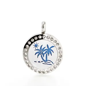20 mm roestvrijstalen aromatherapie diffuser hanger met palmboomontwerp en kristallen