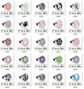 Catálogo detallado de clips de aromaterapia para coche 30mm con diversos diseños huecos