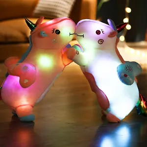Glowing unicorn plush toy set with colorful LED lights for birthday gifts
