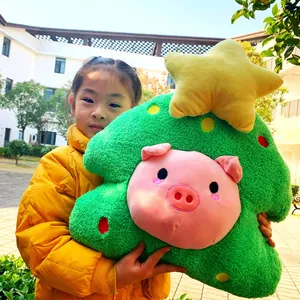 Christmas Tree Plush Pillow Cartoon Animal Pig Rabbit Shape Cushion Soft Decorative Throw Pillow For Home Holiday Decor Gift