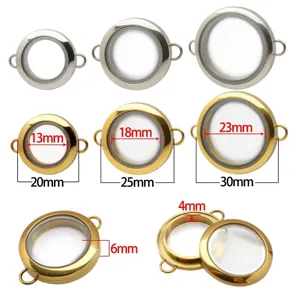 Dimensions of round stainless steel twist glass locket charms in gold and silver