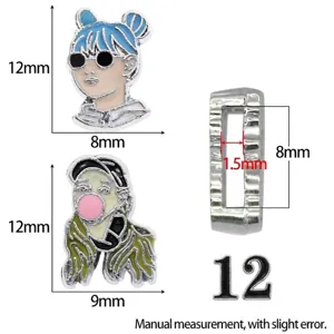 Cartoon alloy charms for 8mm wristbands, set of 2 character designs 12x8mm size.