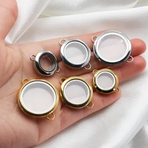 Stainless steel glass locket pendants with double loops for DIY bracelet making