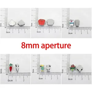 Macro view of 8mm aperture vegetable charms for DIY bracelets with scale reference
