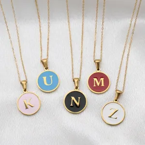 Stainless Steel Round Alphabet Pendant Charms For Jewelry Making DIY Bracelet Earrings Enamel Oil Drip Initial Charms