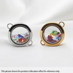 Stainless steel glass locket pendants with colorful rhinestones for jewelry making
