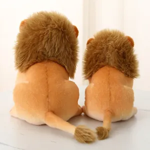 Back view of two cute lion plush toys showing soft fluffy manes and premium texture