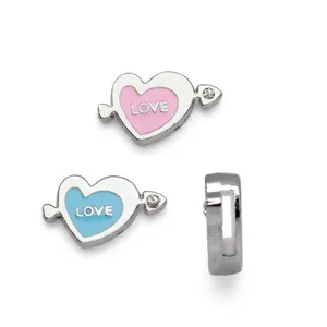 Detailed dimensions of 8mm heart-shaped alloy slide charm with rhinestone for DIY jewelry