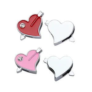 Close-up of 8mm heart slider charms with rhinestone accents for DIY jewelry making