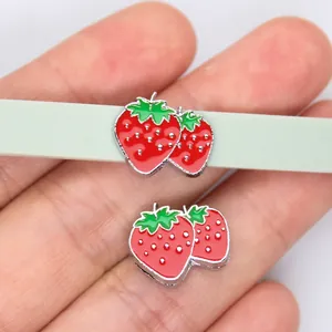 Vibrant red 8mm strawberry enamel slide charms for DIY silicone wristband bracelet jewelry