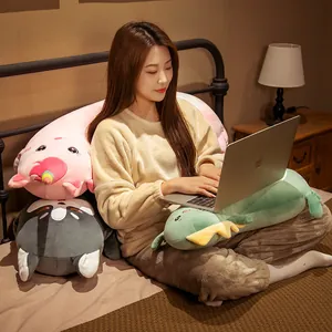 Cute animal long plush body pillow for side sleeping and leg support in dormitory bed