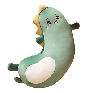Cute green curved dinosaur long plush body pillow for side sleeping support and comfort