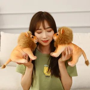 Detailed shot of an Asian model holding two cute small lion plush toys for gifts