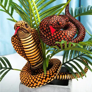 Realistic cobra and python snake plush toys, lifelike prank props for jungle theme decor