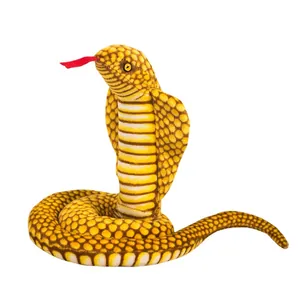 Coiled cobra plush toy with realistic yellow scale pattern and red felt tongue
