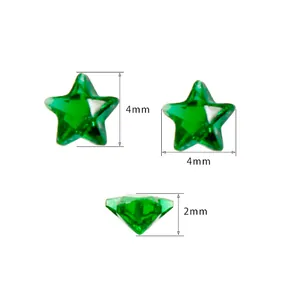 Detailed dimension view of 4mm green star-shaped glass rhinestones for DIY jewelry