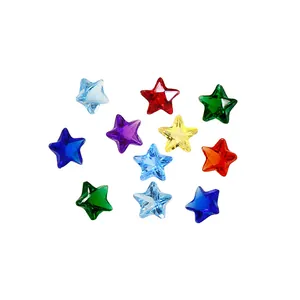 Close-up of colorful faceted star-shaped glass crystal beads for DIY jewelry making